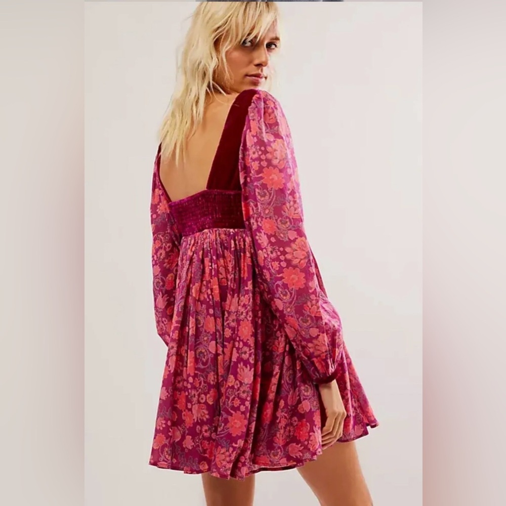 Free People Pink Babydoll Dress with Bishop Sleeves